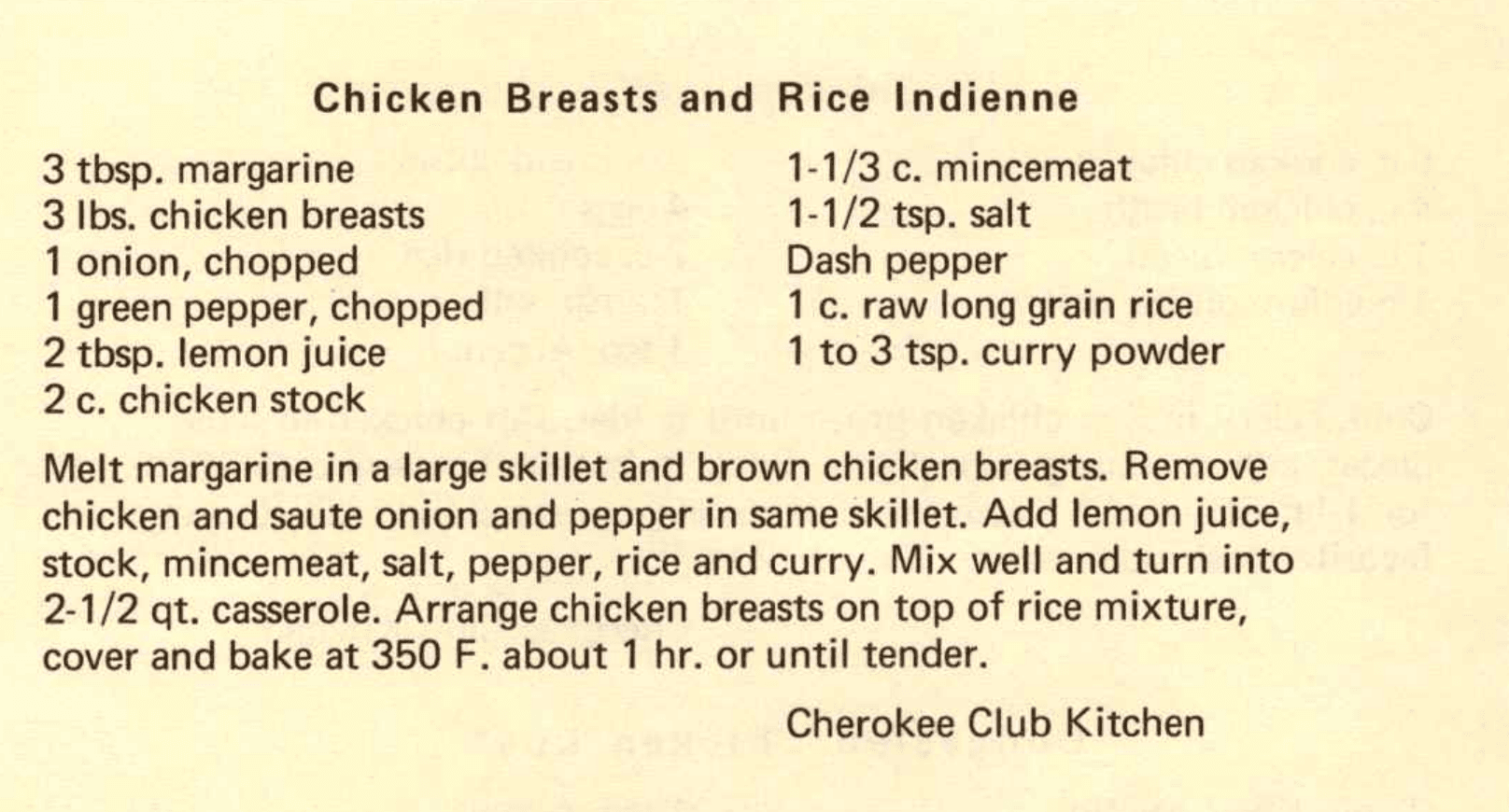 Chicken Breasts and Rice Indienne